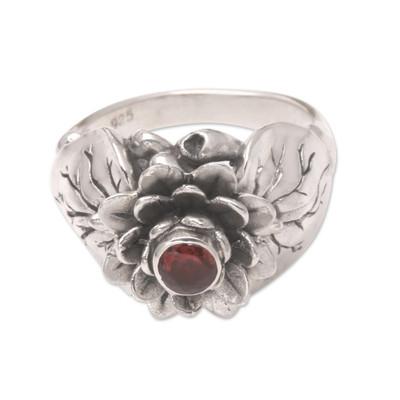 'Lotus Purity' - Garnet and Sterling Silver Flower Ring
