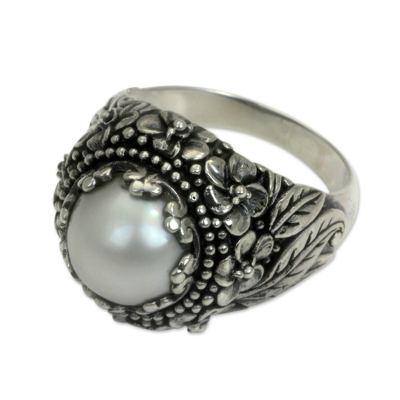 Cultured pearl domed ring, 'Moon Flowers'