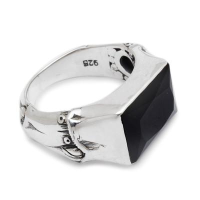 Men's onyx ring, 'Midnight Bamboo'