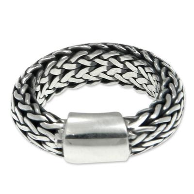 Men's sterling silver band ring, 'Dragon Sigh'