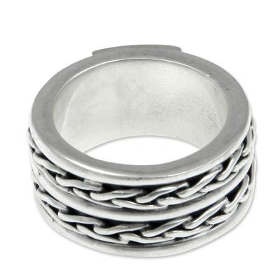 'Lightning Paths' - Men's Hand Crafted Sterling Silver Band Ring