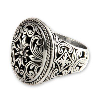 'Forest Blossom' - Floral Sterling Silver Signet Ring