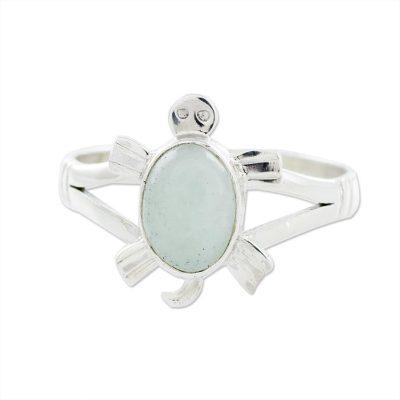 Jade cocktail ring, 'Light Green Marine Turtle'