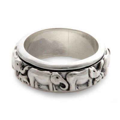 Lucky Elephants,'Handcrafted Silver Spinner Meditation Ring'