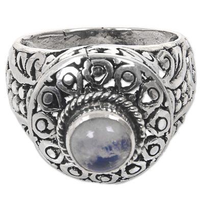 Ocean Moon,'Handcrafted Rainbow Moonstone Gem Sterling Silver Ring'