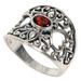 Garden of Passion,'Fair Trade 925 Silver Jewelry Heart Band Ring with Garnet'