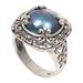 Blue Lunar,'Mabe Pearl and Sterling Silver Floral Motif Cocktail Ring'