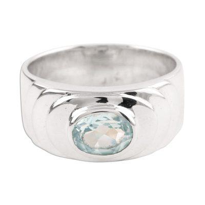 'Whirlpool' - Handcrafted Sterling Silver Single Stone Blue Topaz Ring
