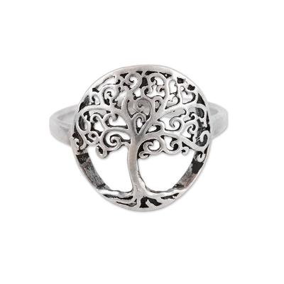 Majestic Jali Tree,'Indian Sterling Silver Cocktail Ring with Jali Tree Motif'