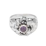 Balinese Bloom,'Balinese Sterling Silver and Amethyst Cocktail Ring'