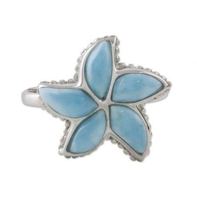 Starfish Beauty,'Handcrafted Larimar Sterling Silver Starfish Cocktail Ring'