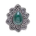 Tremendous,'Malachite Teardrop and Sterling Silver Scrolls Cocktail Ring'