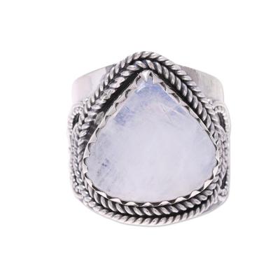 Gorgeous Glacier,'Teardrop Rainbow Moonstone and Sterling Silver Cocktail Ring'
