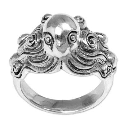 Octopus of the Deep,'Sterling Silver Cocktail Ring Octopus from Indonesia'