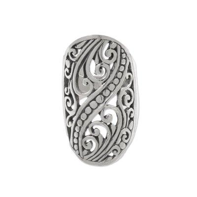 Balinese Shield,'Hand Crafted Sterling Silver Openwork Ring from Indonesia'