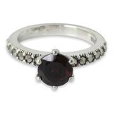 Garnet and marcasite solitaire ring, 'Forever Love'