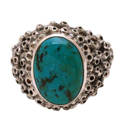 'Living Coral' - Men's Hand Made Silver and Turquoise Ring from Indonesia