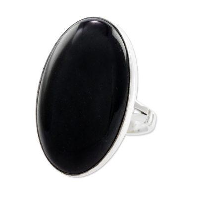 Jade cocktail ring, 'Black Tonalities'