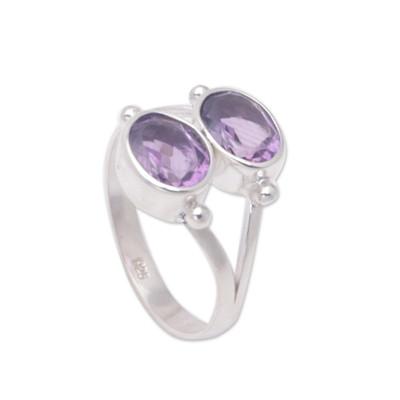 Twin Spirits,'Amethyst Handcrafted Silver Ring'
