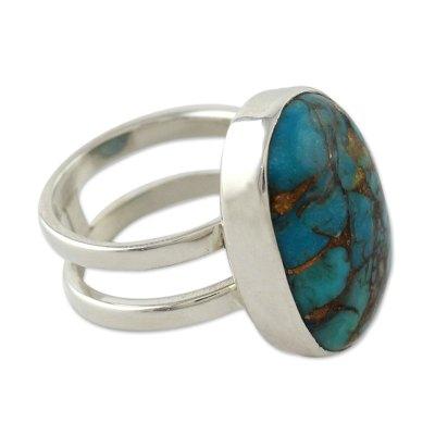 Sterling silver single stone ring, 'Blue Island'