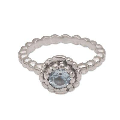 Pretty Posy,'Sterling Silver and Blue Topaz Flower Ring from Bali'