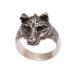Wolf's Gaze,'Men's Sterling Silver and Garnet Wolf Ring from Bali'