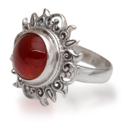 Sun Themed Carnelian and Sterling Silver Cocktail Ring 'Light Of The Universe'
