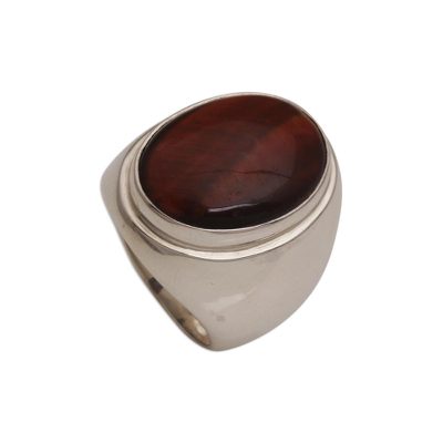 World's Edge,'Tiger's Eye Single Stone Ring with a Tapered Band from Bali'