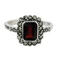 Joyous Solitude,'Garnet and Marcasite Sterling Silver Ring from Thailand'