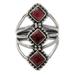 Deep Red Diamonds,'Red Garnet Artisan Crafted Indian Silver Cocktail Ring'