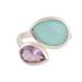 Luminous Harmony,'Blue Chalcedony and Amethyst Sterling Silver Wrap Ring'