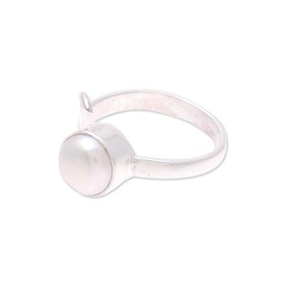 Gleaming Crescent,'Cultured Pearl Crescent Wrap Ring from India'