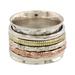 Sterling Silver Copper and Brass Textured Spinner Ring 'Five Delights'