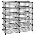 SONGMICS Shoe Rack, Rectangular Cube Organiser, Modular DIY Storage Shelf Unit, 40 x 30 x 17 cm for Each Compartment, Metal Wire Interlocking Wardrobe, for Entryway Closet, Black LPI25H