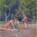The Finishing Touch Children in Sand by Robert Blehert Painting Print on Wrapped Canvas in Green | 20 H x 20 W x 1.5 D in | Wayfair 38000592020