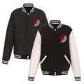Men's JH Design Black/White Portland Trail Blazers Reversible Fleece & Faux Leather Full-Snap Jacket