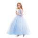 IBTOM CASTLE Kids Girls Long Sleeve Lace Flower Dress Junior Pageant Wedding Bridesmaid Party Christening Prom Long Dress Solid Color Blue Flowers 10-11 Years