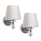 Pair of - Modern Polished Chrome & Genuine Clear K9 Lead Crystal Detail Wall Light Fittings with Tapered Grey Fabric Shades