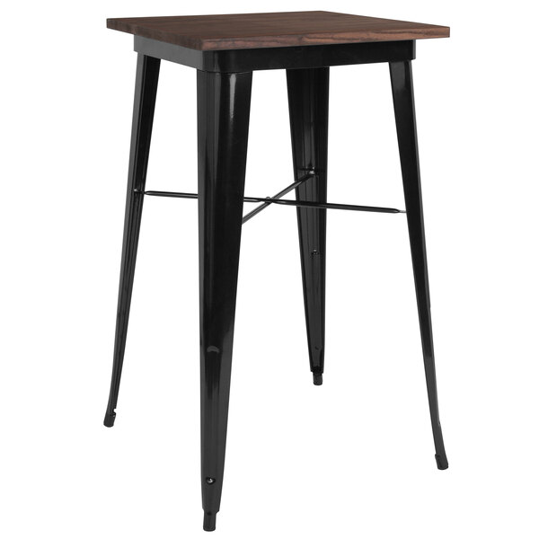 Flash Furniture CH-31330-40M1-BK-GG 23 1/2" Square Walnut Bar Height Table with Black Metal Frame