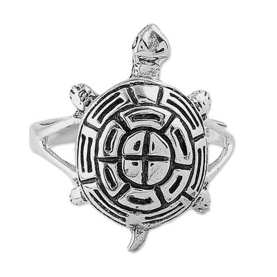 925 Sterling Silver Turtle Cocktail Ring from India 'Turtle Maze'