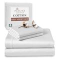 Pizuna 100% Cotton Double Bed Sheet Set White, 400 Thead Count Long Staple Cotton Bedding Set 230x280 cm, Soft Sateen 4 PC Double Bed Sheet Set - Fitted Sheet, Flat Sheet & 2 Pillowcases