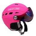 TentHome Skiing Helmet Women Men Ski Snowboard Helmet Snow Sports Adjustable Helmet Visor with Detachable Photochromic Polarizing Goggles (Pink, Medium(56-58cm))