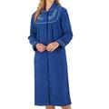 Slenderella Womens Button Up Dressing Gown Soft Boucle Fleece Embroidered Housecoat XL (Navy)