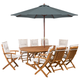 Gartenmöbel Set Hellbraun und Cremeweiß Akazienholz 10-Teilig Ovaler Tisch mit 8 Stühlen 8 Auflagen 1 Sonnenschirm Terrasse Outdoor Modern