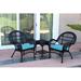 August Grove® Mangum 3 Piece Conversation Set w/ Cushions Synthetic Wicker/All - Weather Wicker/Wicker/Rattan in Blue | Outdoor Furniture | Wayfair