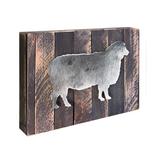 Designocracy Sheep Block Art on Reclaimed Wooden Board Wall Décor in Brown/Gray/Pink | 9 H x 12 W x 1.5 D in | Wayfair 98137-128