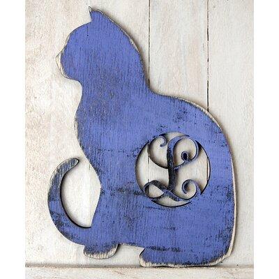 aMonogram Art Unlimited Cat Rustic Single Letter Wooden Wall Decor in Blue/Brown, Size 18.0 H x 15.0 W x 0.25 D in | Wayfair L98111D-18