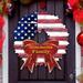 The Holiday Aisle® Personalized USA Flag Wreath Family Name Wooden Door Sign Wood in Brown | 20 H x 20 W x 0.35 D in | Wayfair