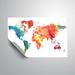 Wrought Studio™ Gillham Hot & Vivid Watercolorr World Map Removable Wall Decal Vinyl in White | 12 H x 18 W in | Wayfair