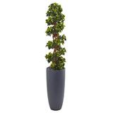 Brayden Studio® 5ft. English Ivy Spiral Topiary Artificial Tree in Cylinder Planter UV Resistant (Indoor/Outdoor) Silk//Stone in Gray | Wayfair